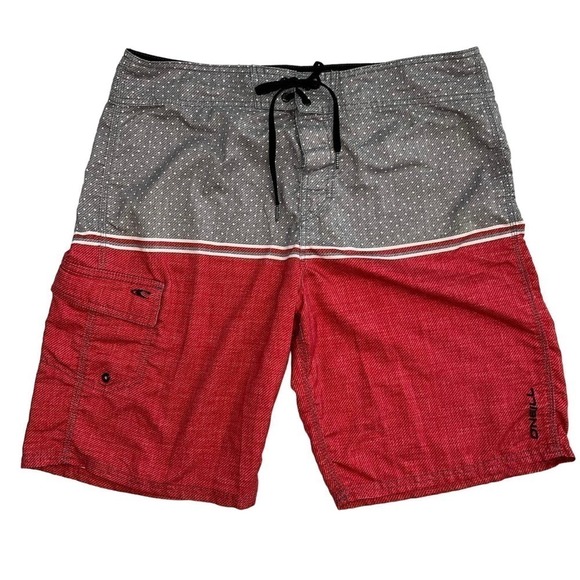 O’Neill board shorts, red and gray EUC size 34 - Picture 2 of 9